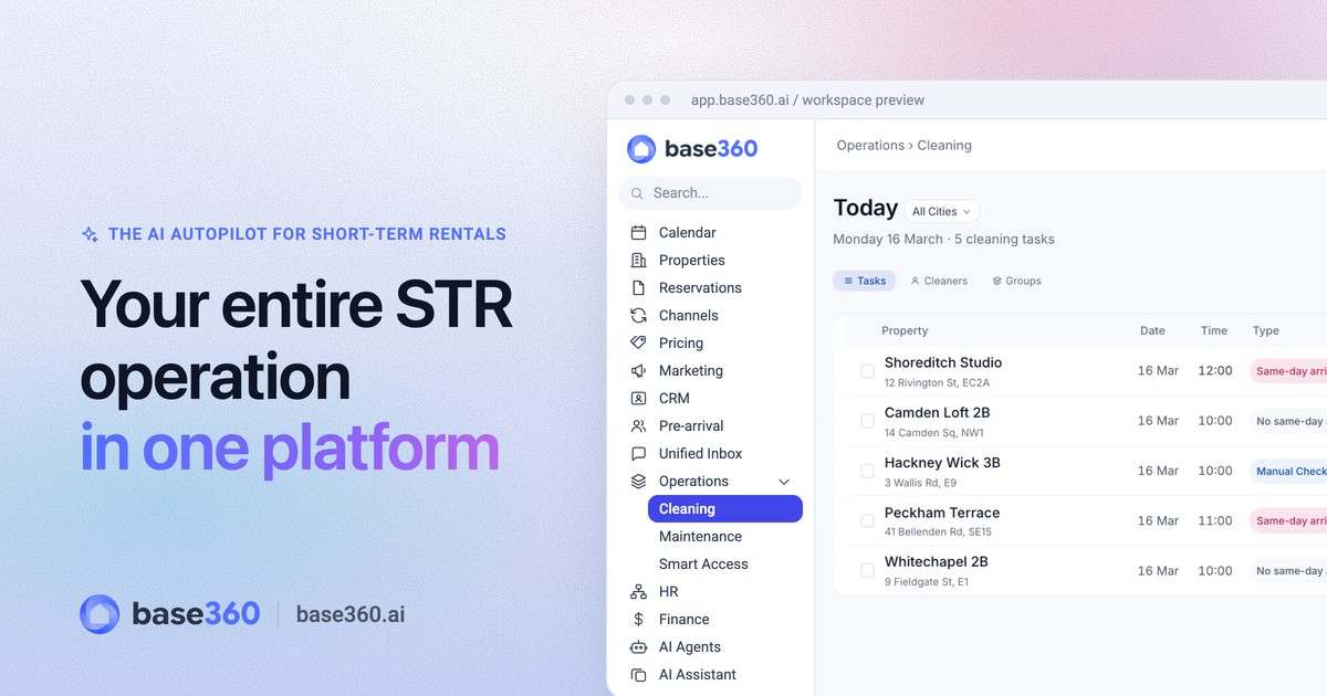 Base360 dashboard: your entire STR operation in one platform